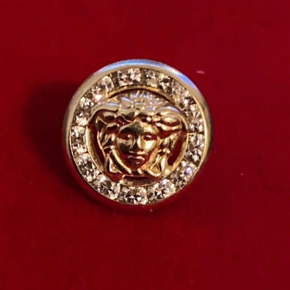 Versace Medusa head Circle cubic zirconia diamonds real 14k gold - Picture 2 of 7